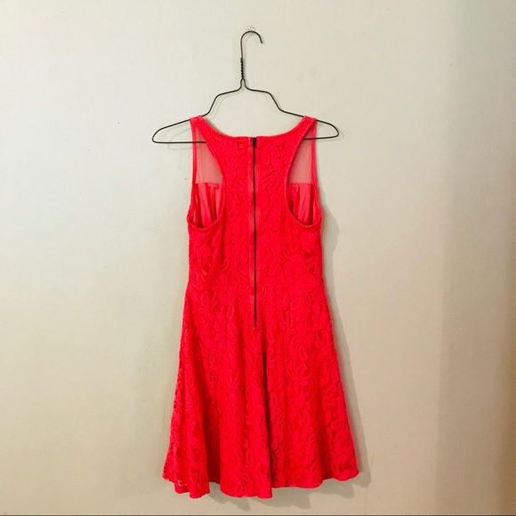 Coral Lace Fit and Flare Dress - Picture 4 of 5